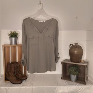 Reitmans Size L Split V-Neck 3/4 Sleeve Tunic